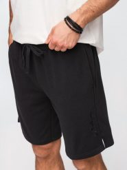 Szorty męskie REGULAR FIT z dzianiny french terry - czarne V4 - Rozmiar: M. Czarne szorty Ombre Clothing, m, z aplikacjami, z bawełny, wizytowe. W wyprzedaży za 104.99 zł.