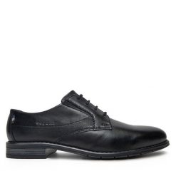 Półbuty Bugatti. Czarne eleganckie półbuty Bugatti, bez wzorów, bez obcasa, bez zapięcia. Za 269.99 zł.