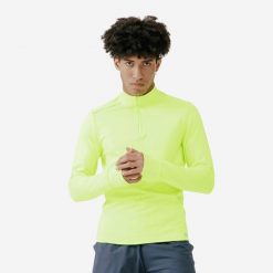 Bluza do biegania męska Kalenji Run 100 Warm Visibilite. Żółte bluzy KALENJI, m, bez wzorów, z bawełny, bez kaptura. Za 59.99 zł.