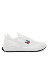 Tommy Jeans Sneakersy Runner Kntitted EM0EM01555 Biały. Białe buty sportowe casual Tommy Jeans, bez wzorów, z jeansu, bez zapięcia. Za 299.99 zł.