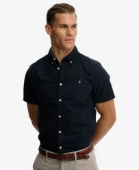 Superdry Koszula Preppy Oxford krótki rękaw z bawełny organicznej. Niebieskie koszule Superdry, xl, bez wzorów, z bawełny, bez kołnierzyka, bez ramiączek. Za 301.95 zł.