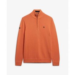 Wciągana bawełniana bluzka z kołnierzykiem typu camionneur Superdry. Brązowe swetry nierozpinane Superdry, na zimę, m, bez wzorów, z bawełny, bez kołnierzyka, bez ramiączek. Za 377.05 zł.