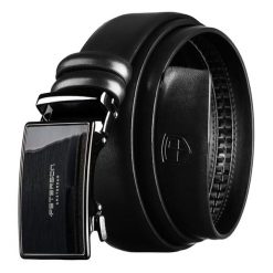 Skórzany pasek męski w czarnym kolorze z automatyczną klamrą Peterson PTN A021-AB-BLACK. Czarne paski Peterson, bez wzorów, ze skóry, eleganckie. Za 69.99 zł.