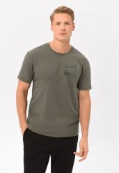 Bawełniany t-shirt T-ERA 2. Brązowe t-shirty Volcano, l, z aplikacjami, z bawełny, bez kołnierzyka, bez ramiączek. Za 69.99 zł.