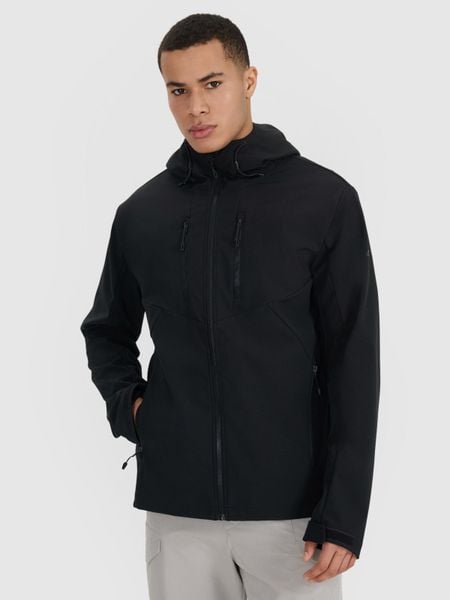 4F Kurtka softshell wiatroodporna membrana 8000 męska - czarna L. Czarne kurtki 4F, l, bez wzorów, z dzianiny, z kapturem. Za 349.99 zł.