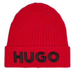 Czapka HUGO. Czerwone czapki zimowe Hugo, bez wzorów. Za 319.99 zł.