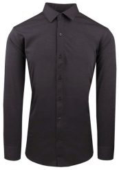 Męska Koszula z Dzianinowej Tkaniny - Krój Taliowany - Grafit. Szare koszule Pazzani, m, bez wzorów, z bawełny, bez kołnierzyka, bez ramiączek. Za 199.00 zł.