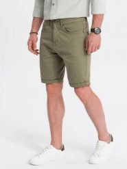 Szorty męskie CHINO - khaki V14. Brązowe szorty Ombre Clothing, l, bez wzorów, z bawełny. W wyprzedaży za 39.99 zł.