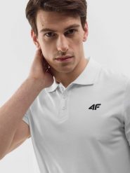 4F Koszulka polo regular gładka męska - biała XL. Białe koszulki polo 4F, m, bez wzorów, z bawełny, bez kołnierzyka, bez ramiączek. Za 89.99 zł.