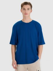 4F T-shirt oversize z modalem męski - turkusowy XL. Niebieskie t-shirty 4F, m, bez wzorów, z bawełny, bez kołnierzyka, bez ramiączek. W wyprzedaży za 59.99 zł.