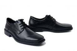RIEKER B0800-00 black, półbuty męskie. Czarne eleganckie półbuty Rieker, bez wzorów, bez obcasa, bez zapięcia. Za 359.90 zł.