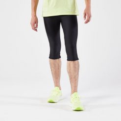 Legginsy do biegania krótkie męskie Kiprun Run 100. Czarne legginsy długie sportowe KALENJI, l, bez wzorów, z elastanu, do biegania. Za 59.99 zł.