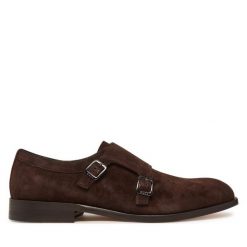 Półbuty BOSS. Brązowe eleganckie półbuty Boss, bez wzorów, bez obcasa, bez zapięcia. Za 769.99 zł.