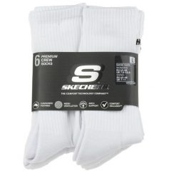 Skarpetki sportowe dla dorosłych 6pk Core Crew LG Socks. Białe skarpetki sportowe Skechers, bez wzorów, z bawełny. Za 59.99 zł.