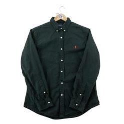 Second life - Klasyczna koszula męska jednolita Slim Fit - Jak nowy. Czarne koszule RALPH LAUREN, l, bez wzorów, z materiału, bez kołnierzyka, bez ramiączek. Za 212.96 zł.