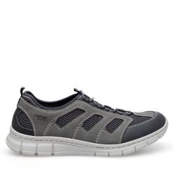 Półbuty Rieker. Szare eleganckie półbuty Rieker, bez wzorów, bez obcasa, bez zapięcia. Za 349.99 zł.