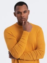 Półgolf dzianinowy męski z wiskozą - musztardowy V5 OM-SWTN-0100 - XXL. Golfy Ombre Clothing, l, bez wzorów, z dzianiny, bez ramiączek. W wyprzedaży za 79.99 zł.