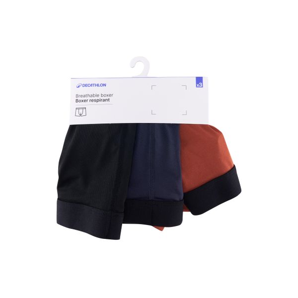 Bokserki sportowe męskie Decathlon 3 sztuki. Brązowe bokserki Decathlon, m, bez wzorów, z elastanu. Za 49.99 zł.