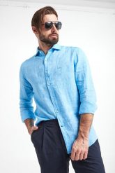 Koszula męska lniana PAUL&SHARK. Niebieskie koszule PAUL&SHARK, m, bez wzorów, bez kołnierzyka, bez ramiączek. Za 1,399.00 zł.
