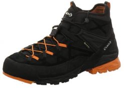 Buty trekkingowe męskie Aku Rock Dfs Mid Gtx. Czarne buty turystyczne Aku, bez wzorów, z gore-texu, za kostkę, bez zapięcia, trekkingowe, gore-tex. Za 829.60 zł.