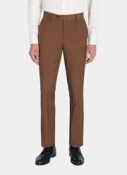 PAKO LORENTE - Gładkie brązowe spodnie ganiturowe. Brązowe eleganckie spodnie Pako Lorente, do pracy, m, z elastanu, biznesowe. Za 299.99 zł.