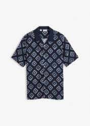 Koszula z krótkim rękawem i kołnierzykiem kubańskim. Niebieskie koszule bonprix, m, bez wzorów, bez kołnierzyka, bez ramiączek. Za 32.99 zł.