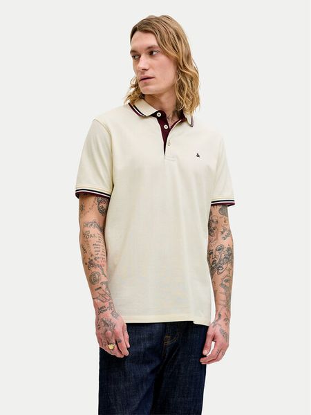 Jack & Jones Polo Paulos 12136668 Kremowy Regular Fit. Białe koszulki polo Jack & Jones, m, bez wzorów, z bawełny, bez kołnierzyka, bez ramiączek. Za 112.99 zł.