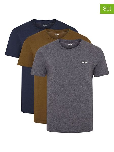 DKNY Koszulki (3 szt.) w kolorze granatowo-szarym rozmiar: M. Niebieskie bezrękawniki DKNY, m, bez wzorów, z bawełny, bez kołnierzyka, bez ramiączek. Za 91.99 zł.