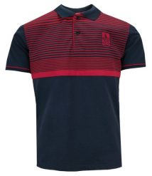 Koszulka POLO, Granatowo-Czerwona w Paski, Krótki Rękaw, Męska, z Nadrukiem. Czerwone bluzki z długim rękawem Porthal, l, bez wzorów, z bawełny, bez kołnierzyka, bez ramiączek. Za 145.00 zł.