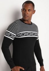Czarny Sweter w Paski z Geometrycznym Wzorem Nirile. Czarne swetry nierozpinane Born2be, l, z aplikacjami, bez kołnierzyka, bez ramiączek. W wyprzedaży za 50.99 zł.