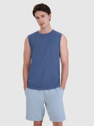 4F Tank top regular gładki męski - granatowy XL. Niebieskie bezrękawniki 4F, m, bez wzorów, z bawełny, bez kołnierzyka, bez ramiączek. Za 49.99 zł.