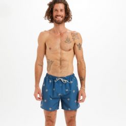 Spodenki surfingowe męskie Olaian 100 Cycas 15". Niebieskie odzież kąpielowa OLAIAN, m, bez wzorów, z materiału, sportowe. W wyprzedaży za 39.99 zł.
