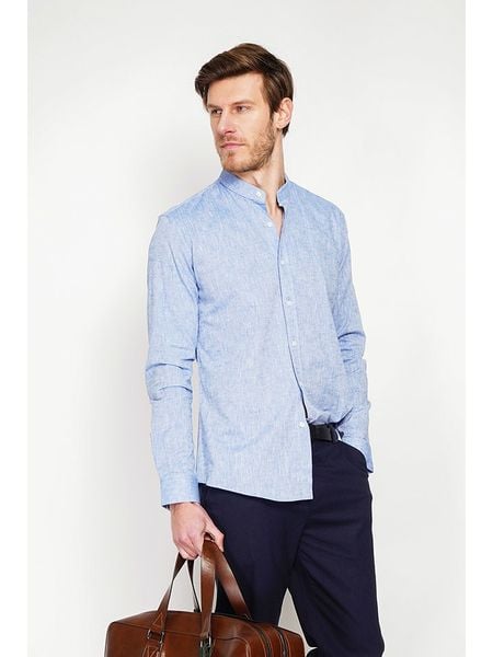 Secret du Lin Lniana koszula w kolorze niebieskim rozmiar: 44. Niebieskie koszule Secret du Lin, bez wzorów, ze lnu, bez kołnierzyka, bez ramiączek. Za 109.52 zł.