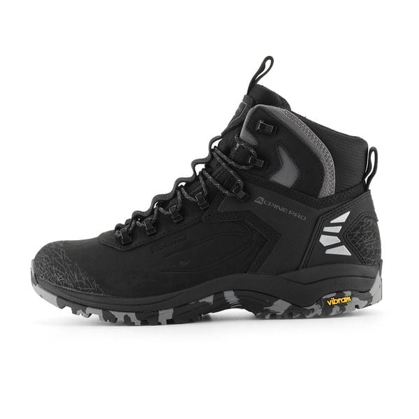 Buty trekkingowe skórzane unisex Alpine Pro Spidere Mid Vibram. Czarne buty trekkingowe Alpine Pro, bez wzorów, z nubiku, za kostkę, bez zapięcia. W wyprzedaży za 629.00 zł.