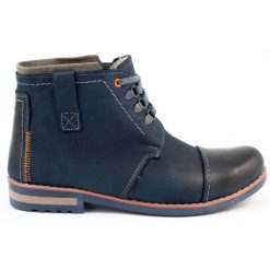 Olivier Zimowe Buty Męskie Śniegowce 120 Granatowe niebieskie. Niebieskie botki sznurowane na jesień, bez wzorów, z materiału, bez obcasa, bez zapięcia. Za 408.14 zł.