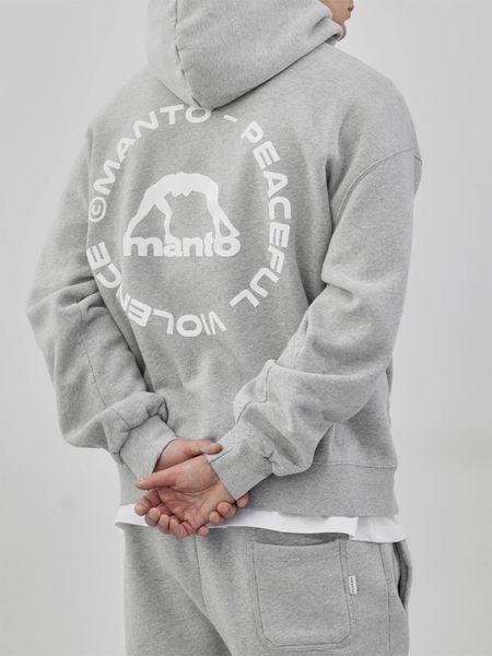 MANTO bluza z kapturem LABEL 25 OVERSIZE melanż. Szare bluzy z kapturem Manto, l, bez wzorów, z bawełny, z kapturem. Za 299.00 zł.