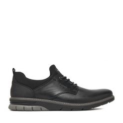 Półbuty Rieker. Czarne eleganckie półbuty Rieker, bez wzorów, bez obcasa, bez zapięcia. Za 419.99 zł.
