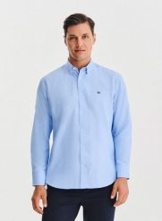 PAKO LORENTE - Niebieska koszula męska. Niebieskie koszule Pako Lorente, m, bez wzorów, z bawełny, bez kołnierzyka, bez ramiączek. Za 139.99 zł.