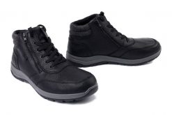 RIEKER TEX 03624-00 black, trzewiki męskie. Czarne botki sznurowane Rieker, bez wzorów, z wełny, bez obcasa, bez zapięcia. Za 444.91 zł.