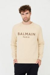 BALMAIN Beżowa męska bluza Printed Sweatshirt, Rozmiar S. Brązowe bluzy Balmain, m, bez wzorów, bez kaptura. W wyprzedaży za 1,600.99 zł.