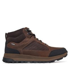 Trzewiki Clarks. Brązowe botki sznurowane Clarks, bez wzorów, z gore-texu, bez obcasa, bez zapięcia. Za 739.99 zł.