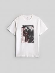 4F T-shirt regular z nadrukiem męski - biały M. Białe t-shirty 4F, m, bez wzorów, z bawełny, bez kołnierzyka, bez ramiączek. Za 69.99 zł.