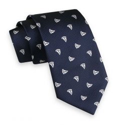 Ciemny Granatowy Męski Stylowy Krawat -ALTIES- 6cm, w Białe Łódki, Motyw Marinistyczny. Niebieskie krawaty i muchy Alties, bez wzorów, z tkaniny. Za 49.00 zł.
