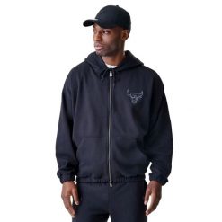 New Era Nba Linear Fz Hoodie Chibul Dorośli. Czarne bluzy New Era, m, bez wzorów, bez kaptura. Za 393.00 zł.