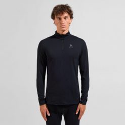 Koszulka męska Odlo BL TOP turtle neck l/s half zip MERINO 2. Czarne bielizna termoaktywna ODLO, l, bez wzorów, bez ramiączek. Za 499.99 zł.