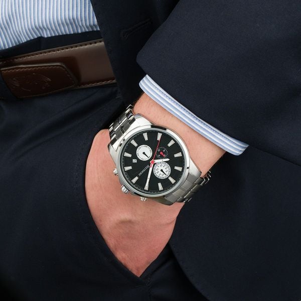 Zegarek męski na bransolecie duży solidny chronograf datownik srebrny Beltimore BT04. Szare zegarki srebrne. Za 149.99 zł.
