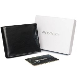Portfel męski czarny Rovicky 1544-03-BOR-1324 BLA. Czarne portfele ROVICKY, bez wzorów, ze skóry. Za 67.99 zł.