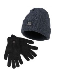 Zestaw zimowy Heatkeeper dla mężczyzn – czapka + rękawiczki. Szare rękawiczki HEAT KEEPER, na zimę, bez wzorów. Za 129.98 zł.