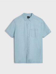 Bawełniana koszula z krótkim rękawem - niebieski. Niebieskie koszule Sinsay, l, bez wzorów, z bawełny, bez kołnierzyka, bez ramiączek. Za 49.99 zł.