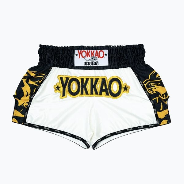 Spodenki treningowe meskie YOKKAO Original Muay Thai. Białe krótkie spodenki sportowe YOKKAO, m, bez wzorów, z materiału. Za 289.99 zł.
